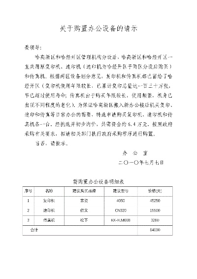 采购高效办公设备及电脑的请示书